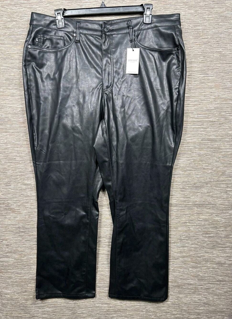 Judy Blue Faux Leather Straight Pants Size 22W Black Tummy Control JB88755 NEW